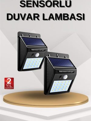 Solar Sensörlü Duvar Lambası Bahçe Lamba 20 Led Işık