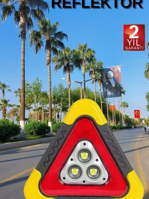 Reflektör Güneş Panelli Solarlı Şarjlı Üçgen Işıklı Trafik Reflektör Fener