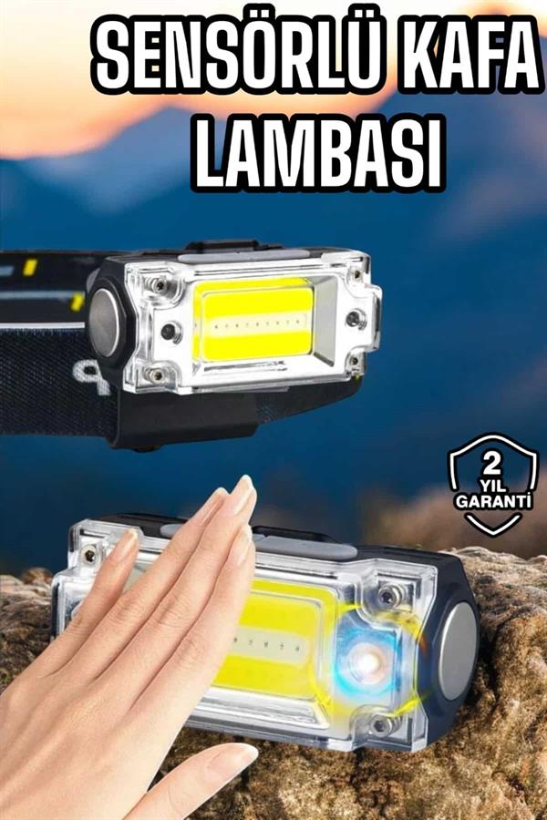 Compressed by jpeg-recompress Beyaz Led Işık Sensörlü Kafa Lambası Lityum Batarya Led El Fenerli Şarjlı - Görsel 1