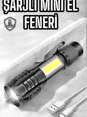 El Feneri Led USB Şarjlı Zoom Mini Led Işık Acil Durum Feneri