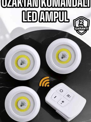 Spot Lamba Led Işık 3'lü Uzaktan Kumandalı Pilli Yapışkanlı Kablosuz