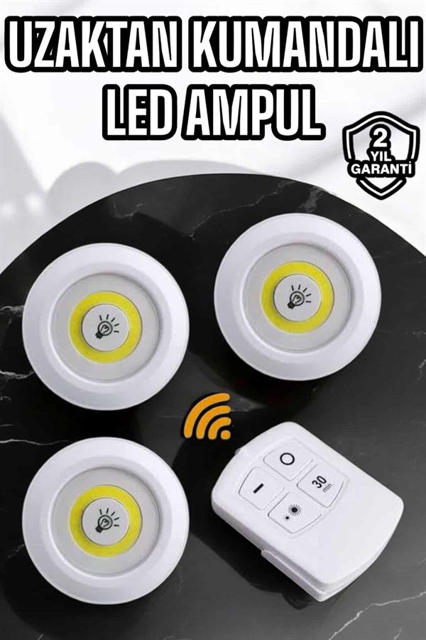 Compressed by jpeg-recompress Spot Lamba Led Işık 3'lü Uzaktan Kumandalı Pilli Yapışkanlı Kablosuz - Görsel 1