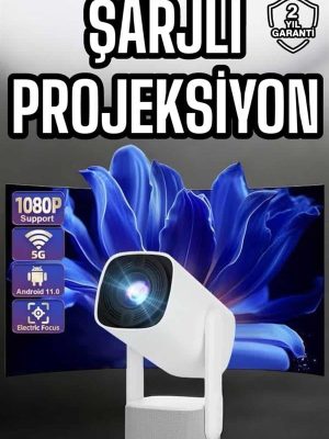 Şarjlı Projeksiyon Oyun Sinema Projektörü 4K HD Görüntü Kaliteli
