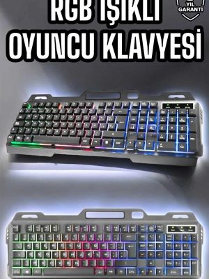 Led Işıklı Oyuncu Klavye Usb Girişli RGB Işıklı Q Klavye Mouse Hediyeli