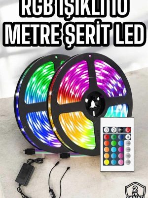 Yeni Nesil RGB Işıklı 10Metre Şerit Led Kumandalı Şarj Edilebilir