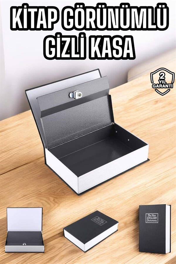 Compressed by jpeg-recompress Gizli Kasa İngilizce Sözlüğü Kitap Görünümlü Anahtarlı Gizli Mini Çelik Kasa Kilitli - Görsel 1