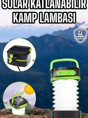 Güneş Enerjili Led Lamba Kamp Lambası Katlanabilir Lamba USB Şarjlı