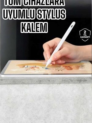 Dokunmatik Kalem Beyaz Şarjlı Yedek Uçlu Android ve İOS Uyumlu