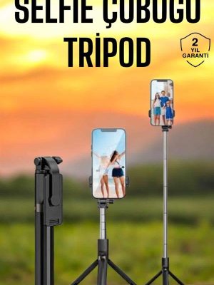 Selfie Çubuğu Tripod Kumandalı Telefon Tutucu Siyah