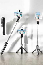 Tripod Kablosuz Bluetooth Bağlantılı Selfie Çubuğu 360 Derece Dönebilen - Görsel 5
