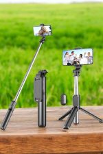 Tripod Kablosuz Bluetooth Bağlantılı Selfie Çubuğu 360 Derece Dönebilen - Görsel 3