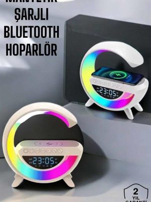 Bluetooth Hoparlör 15W Kablosuz Hızlı Şarj LED Gece Lambası