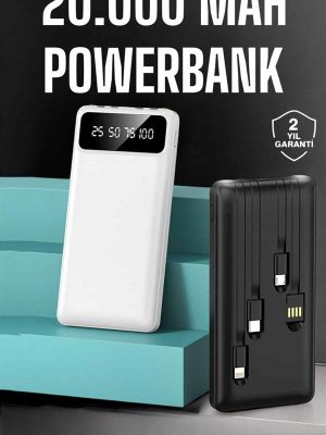 Powerbank 20.000 Mah Dijital Göstergeli LCD Ekran Uzun Pil Ömrü