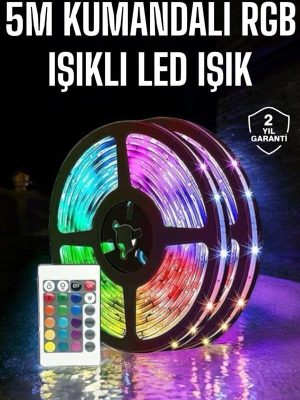 5 Metre Şerit Led RGB Işıklı Kumandalı Güç Adaptörü Her Ortama Uygun