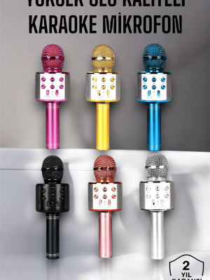 Kablosuz Bluetooth Karaoke Mikrofon USB ve AUX Girişli, Yüksek Ses Kalitesi