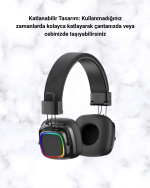 Kablosuz RGB Işıklı Katlanabilir Bluetooth Kulak Üstü Kulaklık