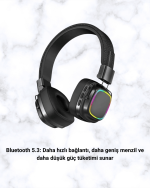Kablosuz RGB Işıklı Katlanabilir Bluetooth Kulak Üstü Kulaklık - Görsel 2