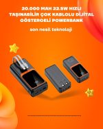 Powerbank 20000 mAh | 22.5W Hızlı Şarj, Dahili Kablolu, LCD Ekranlı Şarj Cihazı - Görsel 5