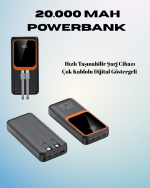 20000 mAh Powerbank | Çok Kablolu, Dijital Göstergeli, Yüksek Hızlı Şarj Cihazı - Görsel 5