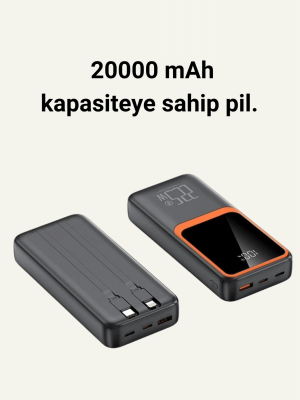 20.000 mAh Powerbank – 22.5W Hızlı Şarj, Çok Kablolu, Dijital Göstergeli