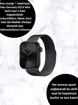 Mini Series 10 SQ-16  Akıllı Saat | 3 Kordon + Bileklik Hediyeli, Tüm Telefonlarla Uyumlu