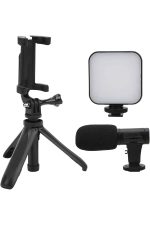 Akıllı Telefon Vlog Kiti Tripod Mini Mikrofonlu Telefon Tutucu - Görsel 2