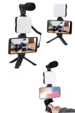 Akıllı Telefon Vlog Kiti Tripod Mini Mikrofonlu Telefon Tutucu - Görsel 3