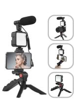 Tripod Telefon Tutucu Kumandalı Mikrofon Led Işık Vlog Video Kayıt - Görsel 2