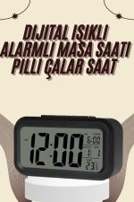 Dijital Masa Saati Termometreli Takvim Çalar Saat Led Ekran Pilli - Görsel 5