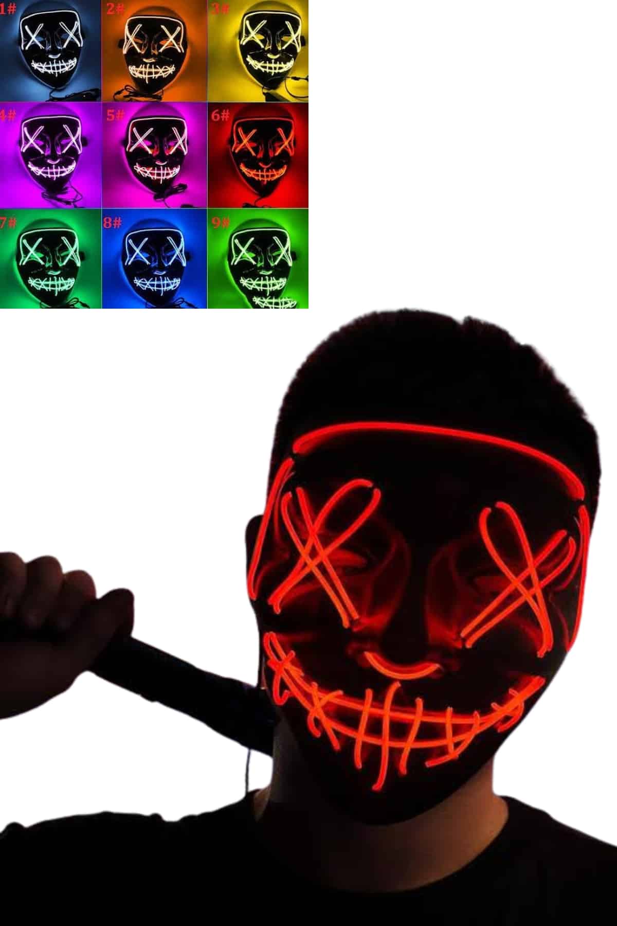 1214630_12-215.jpg Led Işıklı Neon Maske Cadılar Bayramı Maskesi Korkunç Korku Maskesi - Görsel 1