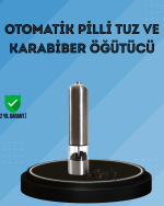 Pilli Tuz Ve Karabiber Öğütücü Baharat Değirmeni Tuzluk Pilli Işıklı Gri - Görsel 3