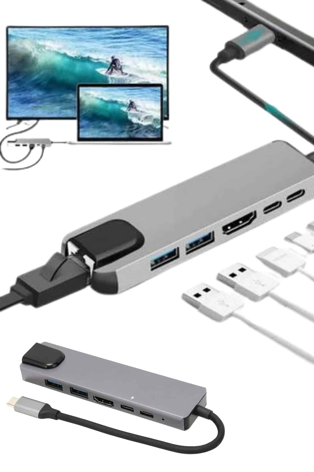 1214766_12-167.jpg Usb Type-c Hub Dönüştürücü Çevirici Çoklayıcı Macbook Çevirici 8 Portlu - Görsel 1