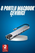 8 Port Çoklayıcı Macbook Ile Uyumlu Çoğaltıcı Type-C dönüştürücü TF SD kart - Görsel 5