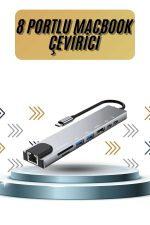 8 Portlu Macbook Çevirici Type C Hub  SD TF USB Çoğaltıcı Ethernet - Görsel 5