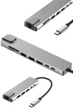 8 Portlu Macbook Çevirici Type C Hub  SD TF USB Çoğaltıcı Ethernet - Görsel 2