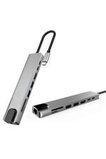 8 Portlu Macbook Çevirici Type C Hub  SD TF USB Çoğaltıcı Ethernet - Görsel 4