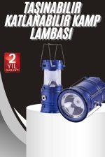 Kamp Lambası Solar Şarjlı Kızaklı Kamp Feneri Led Lamba Işıldak - Görsel 5
