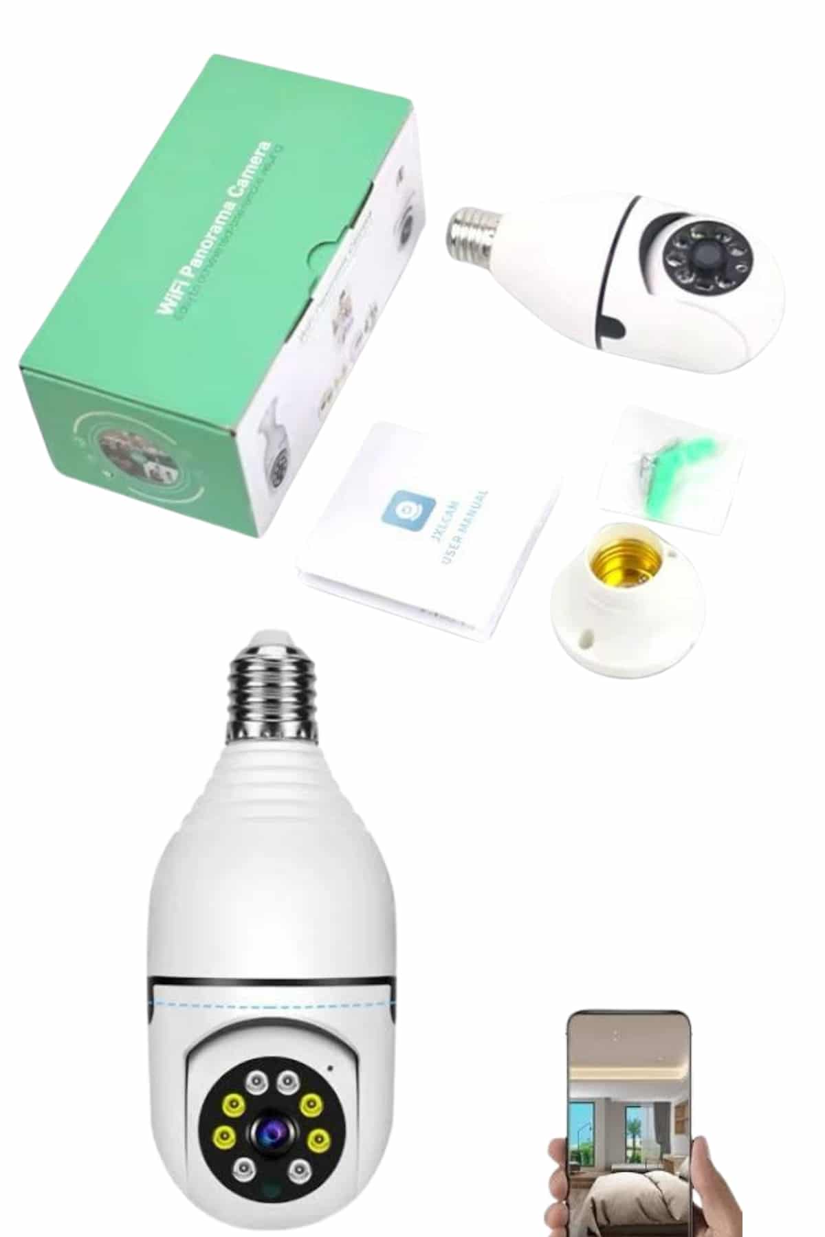 1214845_12-137.jpg Güvenlik Kamerası Wi-Fi Özellikli 360 Derece Full Hd 1080p Ampül Kamera - Görsel 1