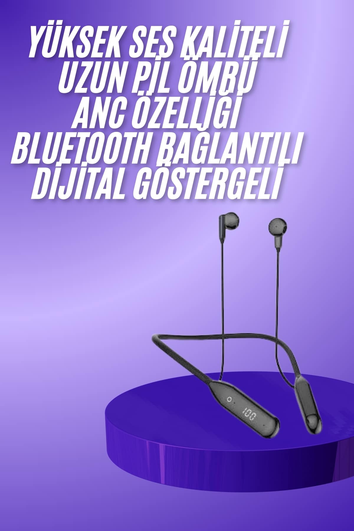 1214916_7-106.jpg Boyun Bantlı Kablolu Yüksek Ses Kaliteli Bluetooth Kulaklık Uzun Pil Ömrü 100 saat sarj - Görsel 1