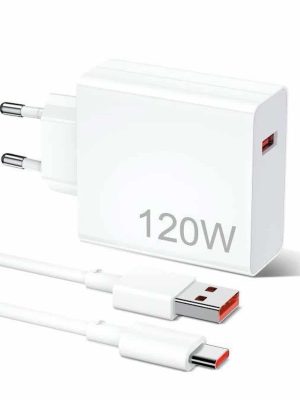 120W Şarj Aleti Hızlı Çift Turbo Şarj Aleti Seti Beyaz
