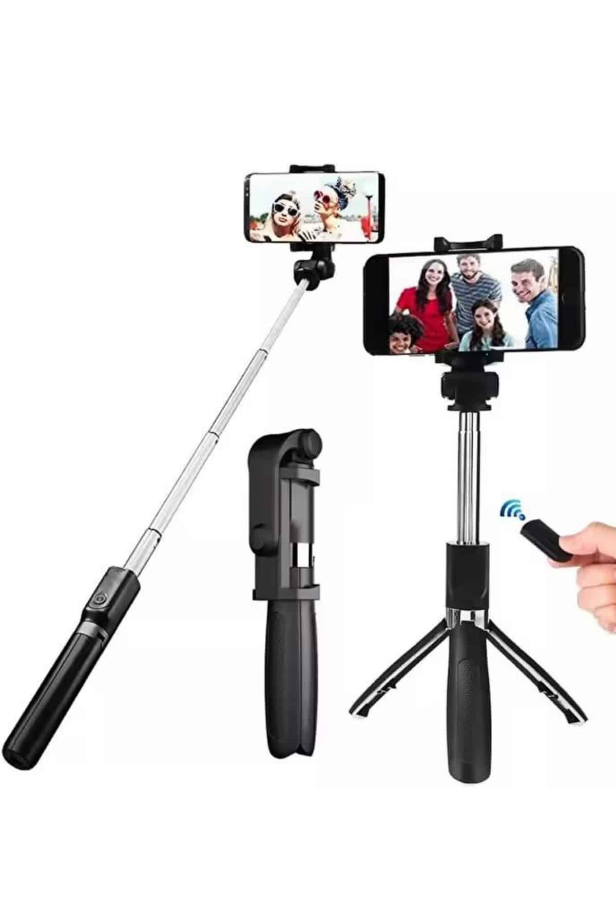 1215081_2-48.jpg Selfie Çubuğu Tripod Bluetooth Kumandalı Selfie Çubuğu Telefon Tutucu - Görsel 1