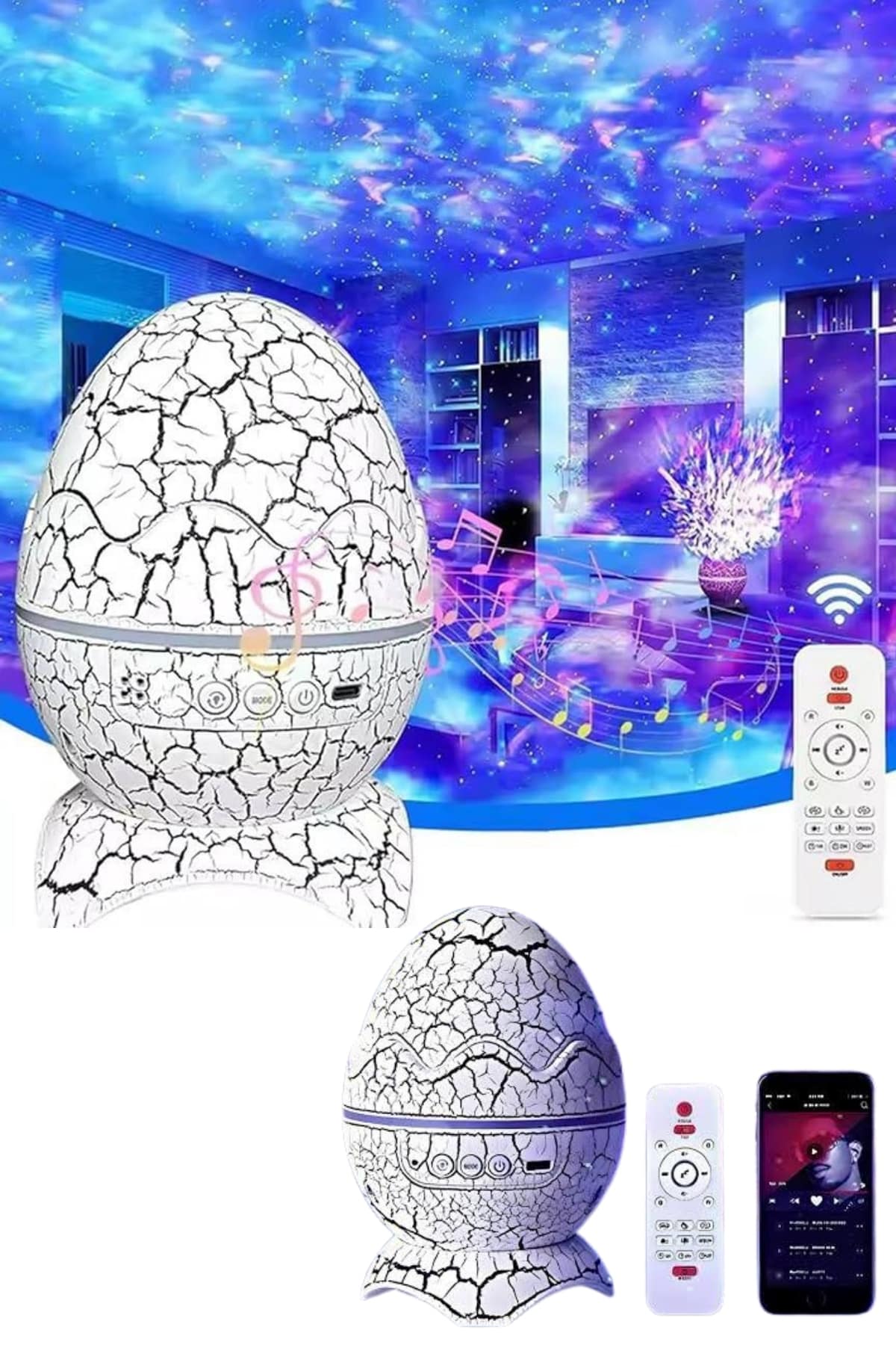 1215186_12-10.jpg Bluetooth Hoparlör Dinozor Yumurtası Gece Masa Lambası Projektör - Görsel 1