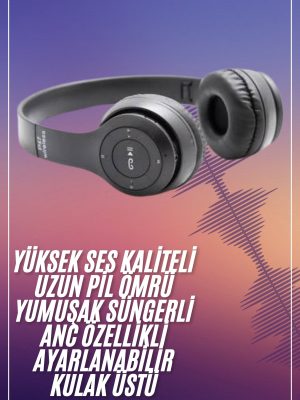 Bluetooth Kablosuz Kulaklık Siyah Wireless 5.0 Kulak Üstü Uzun Pil Ömrü