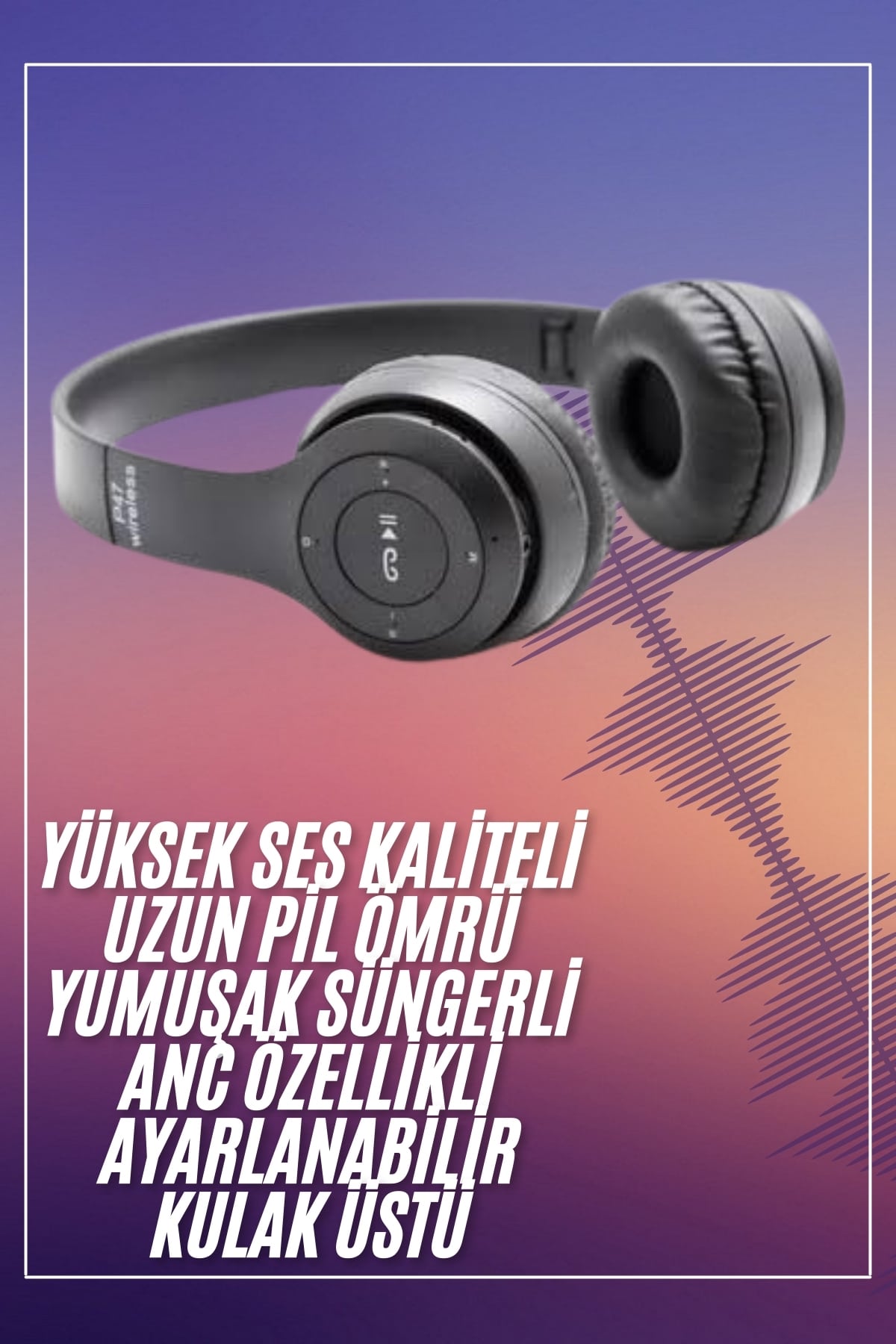 1215275_12-6.jpg Bluetooth Kablosuz Kulaklık Siyah Wireless 5.0 Kulak Üstü Uzun Pil Ömrü - Görsel 1