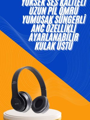 Wireless 5.0 Bluetooth Kablosuz Kulaklık ANC Özellikli Kulak Üstü Ayarlanabilir