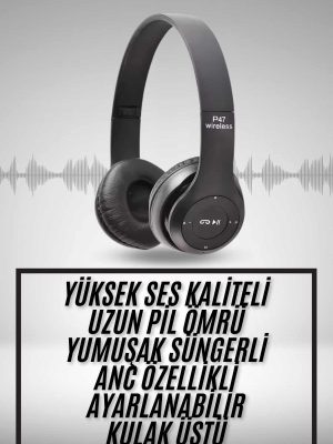 Kulak Üstü Bluetooth Kulaklık Yüksek Ses Kaliteli Ayarlanabilir