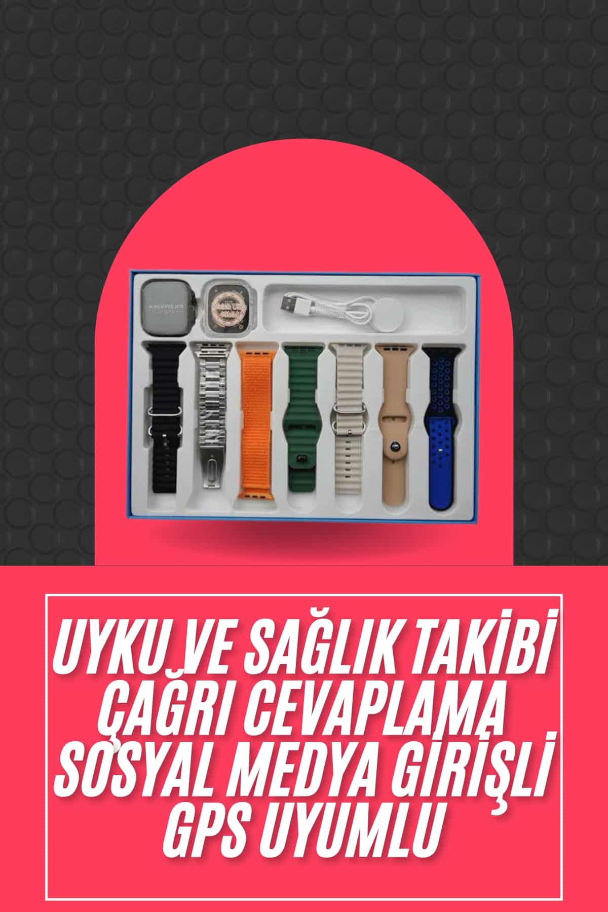 1215319_12-94.jpg W9 Akıllı Saat Unisex Akıllı Saat Çoklu Kordon Seçeneği Çelik Kordon Plastik Kordon - Görsel 1