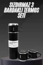 Termos Seti Paslanmaz Çelik 3 Bardaklı Vakumlu Termos Set 500 Ml 12 Saate Kadar Isı Koruma - Görsel 5