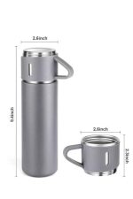 Termos Seti Paslanmaz Çelik 3 Bardaklı Vakumlu Termos Set 500 Ml 12 Saate Kadar Isı Koruma - Görsel 2