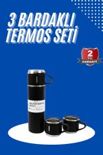 Termos Seti 3'lü Bardak Seti Isı Dayanıklı Siyah Paslanmaz Çelik Vakumlu - Görsel 5